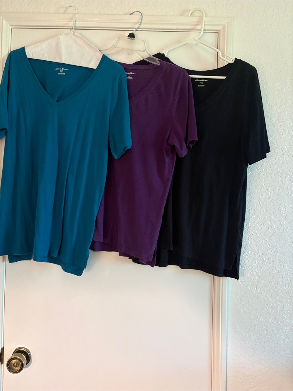 Eddie Bauer Short-Sleeve V-Neck Tees in Teal, Purple & Black